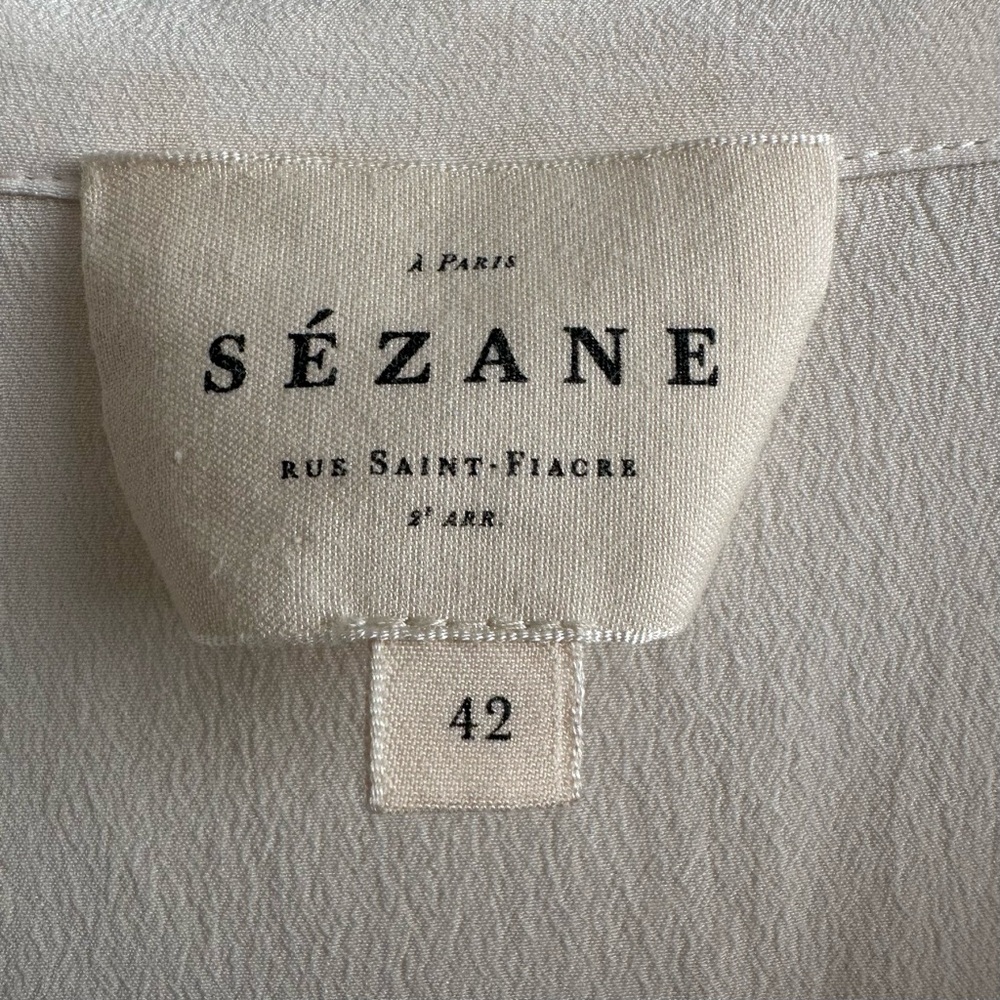 Sézane Chlo Ecru Silk Lace Trim Ruffle Collar Long Sleeve Blouse Size 42 - Picture 4 of 8